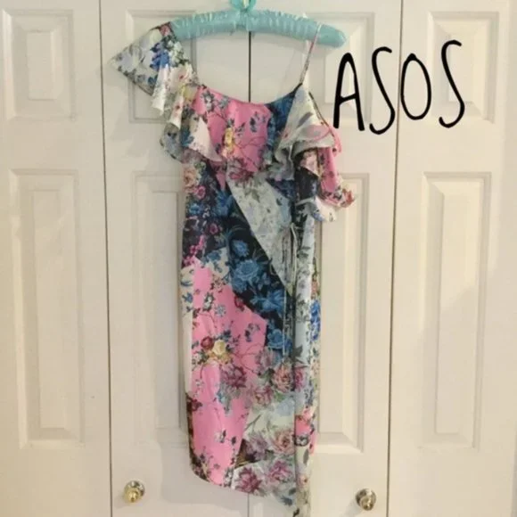 NWT ASOS Floral One Shoulder Dress 2P - Picture 2 of 6